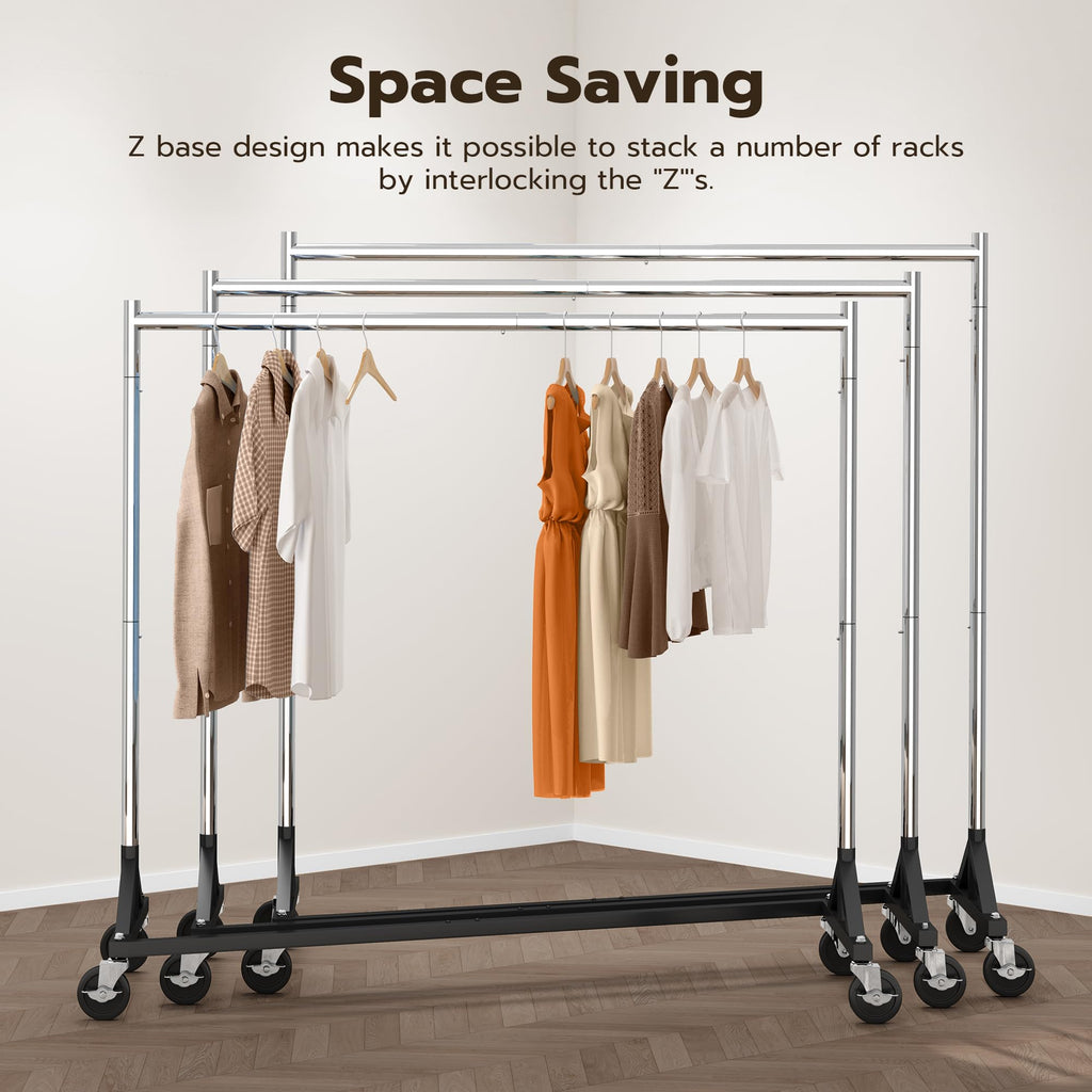 Commercial Z Base Garment Rack Hold 500LBS Heavy Duty Clothing Rack Adjustable Rolling Clothes Rack for Hanging