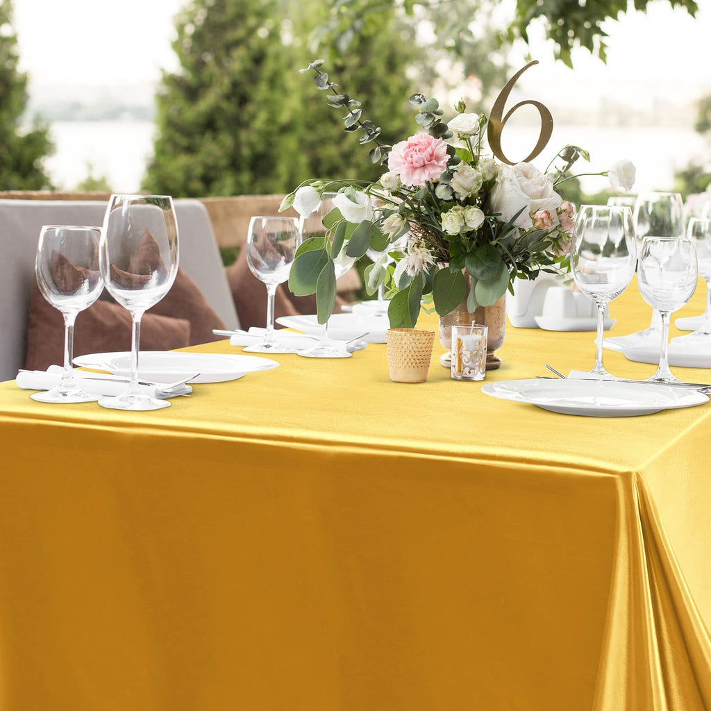 4 Pack Satin Rectangular Tablecloth, 102 x 58 Inches, Gold