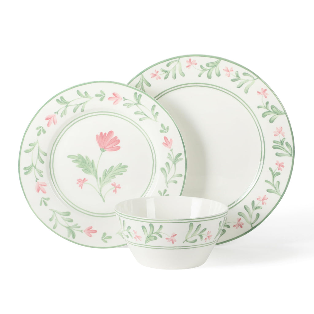 Maiden Crown Plates and Bowls Sets, 12-Piece New Bone China Dinnerware Sets, Botanical Floral Design Dish Set