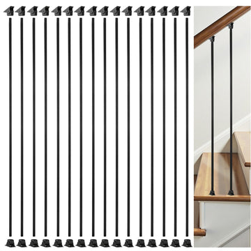 16 Pack Iron Balusters for Staircase Interior Square Hollow Stair Spindles 1/2" Iron Straight Balusters with 32