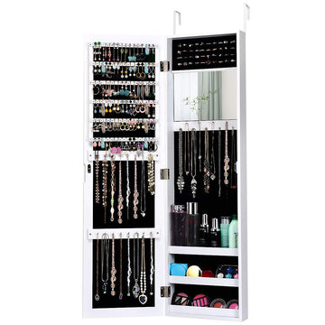 Wall Door Mounted Mirrored Jewelry Cabinet Jewelry Armoire Storage Organizer with Full Length Mirror Jewelry Cabinets