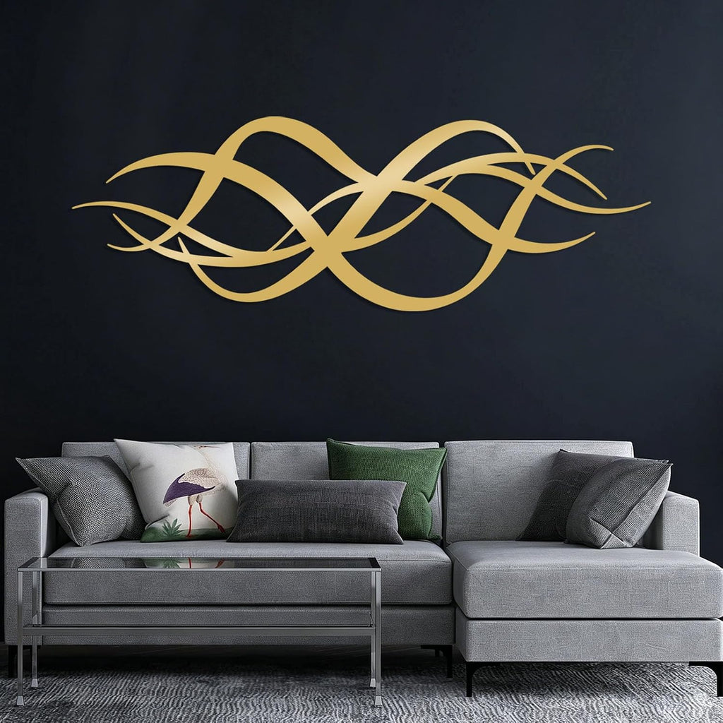 Abstract Geometric Metal Wall Art, Line Art Wall Decor, Modern Minimalist Decor (Black 1, 24"x8"/60x20cm)