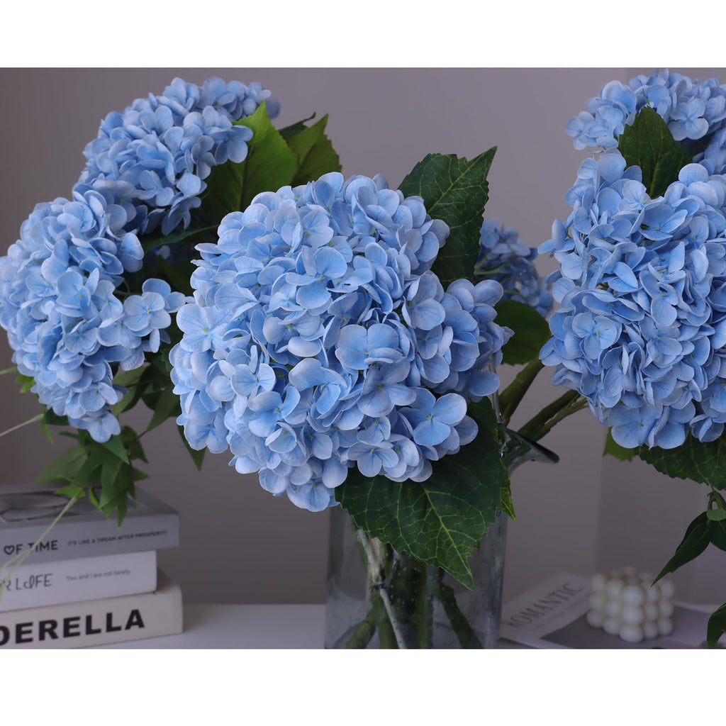 4PCS Long Stem Big Size Blue Artificial Silk Lifelike Real Touch Blue Artificial Wedding Shower Bride Bouquets Office