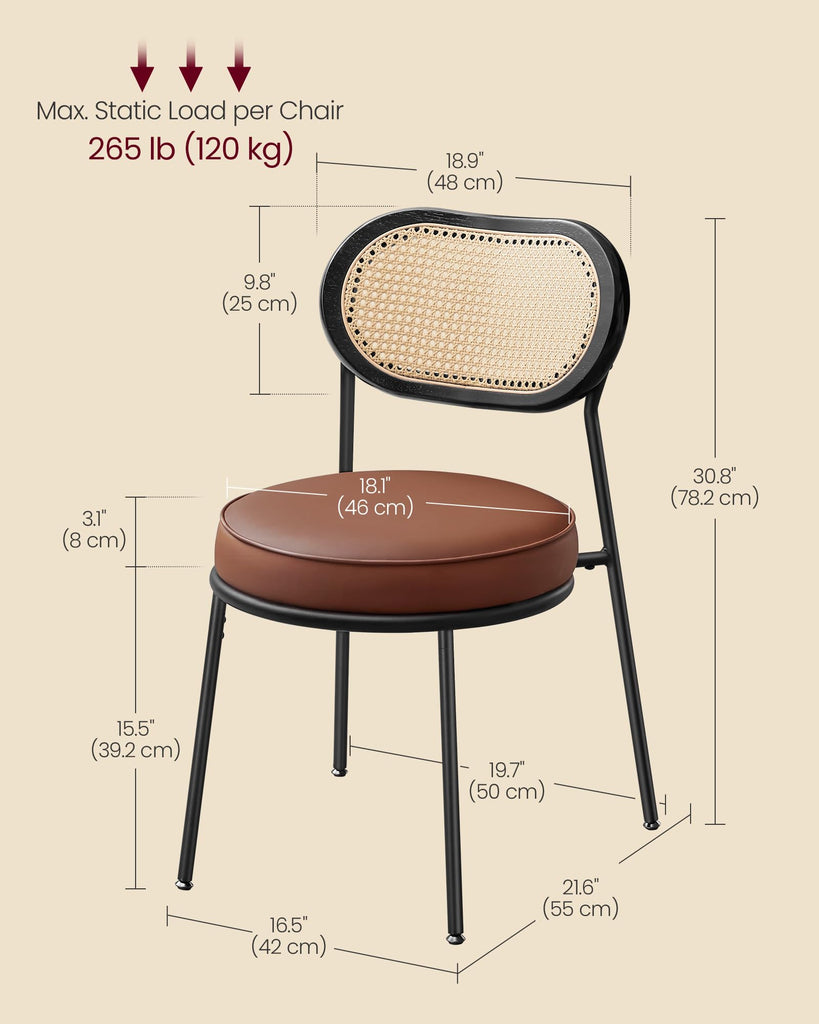 Set of 4 Dining Chairs, Boho PE Rattan Back