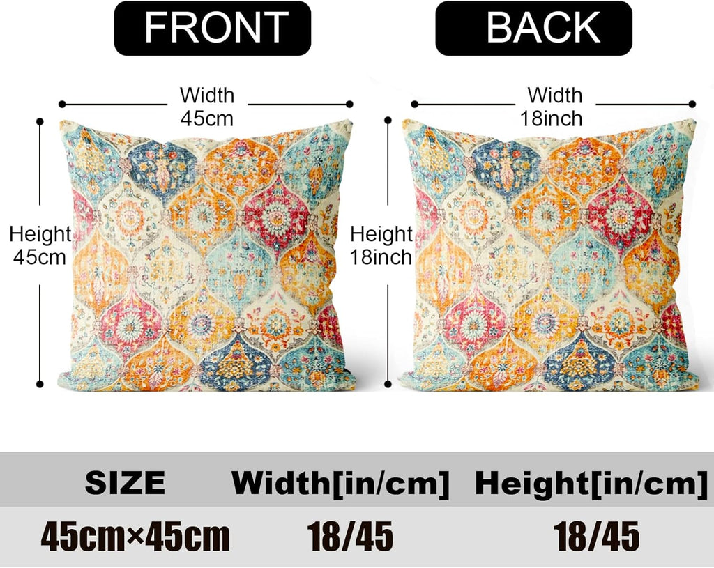 Boho Throw Pillow Covers 18x18 inch Set of 2,Soft Pillowcases Bohemia Carpet Printing Pattern Decorative Sofa Living
