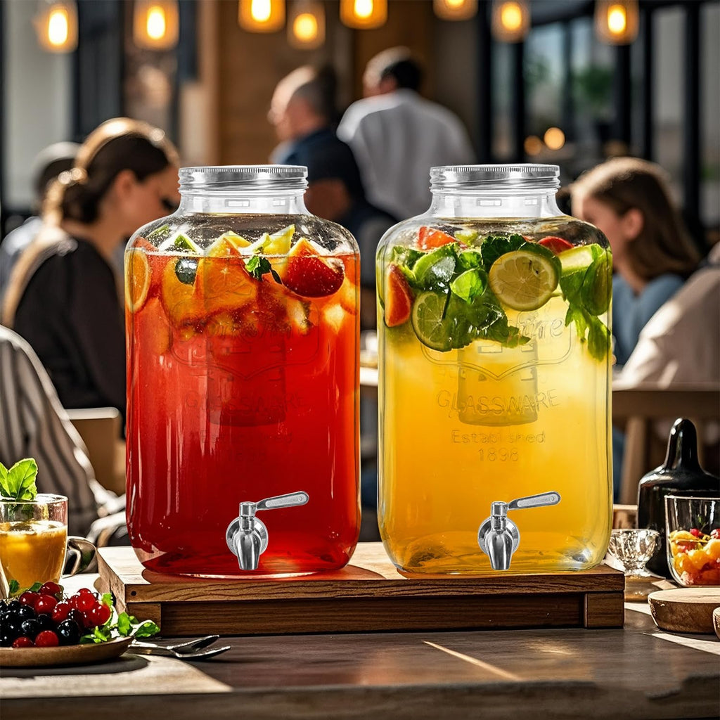 2 Gallon Glass Drink Dispenser with Stainless Steel Spigot,1 Pack Water Lemonade Dispensers for Parties