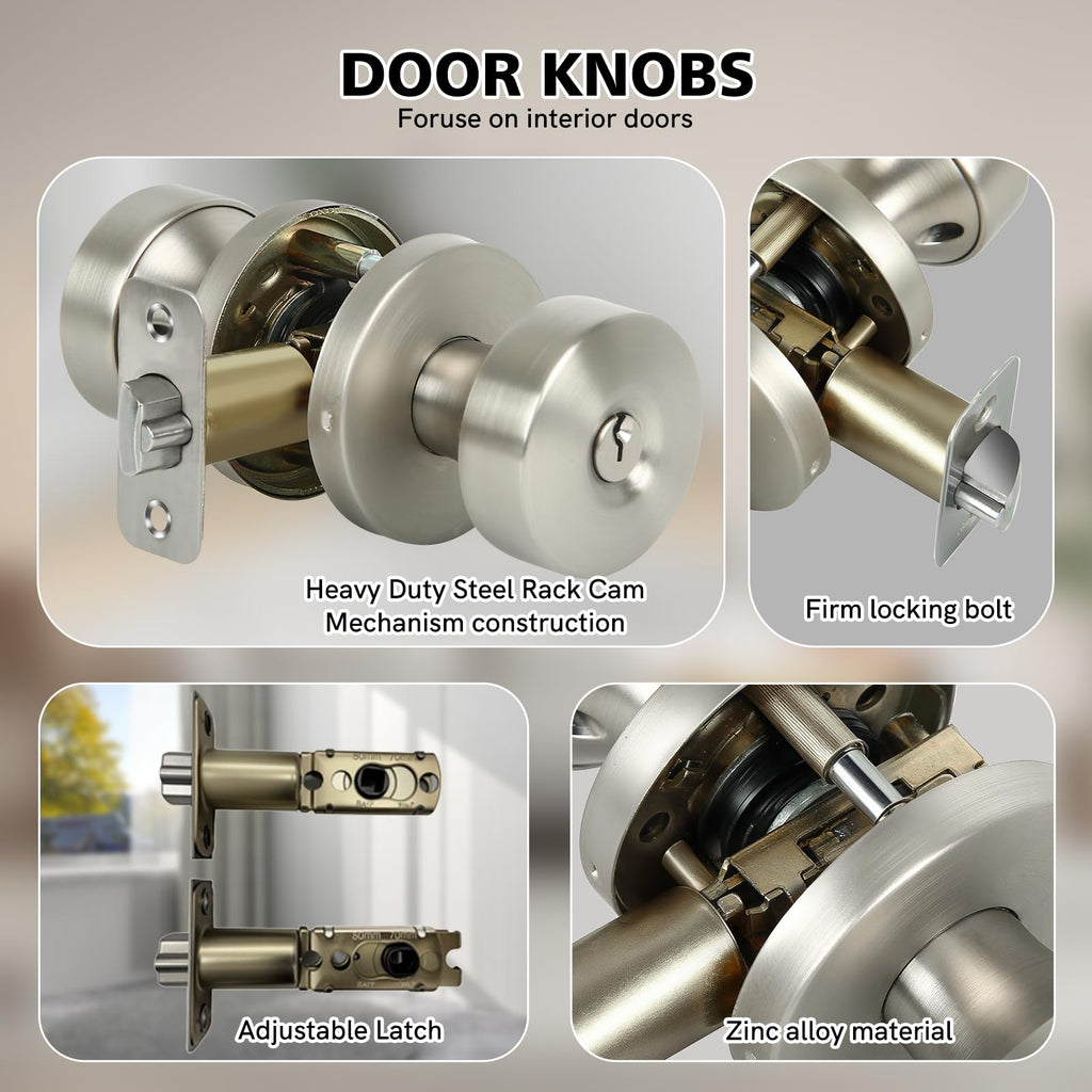Door Knob and Single Cylinder Deadbolt Combo Set, Front Door Lock Set, Exterior Door Lock Set with Deadbolt, Keyed