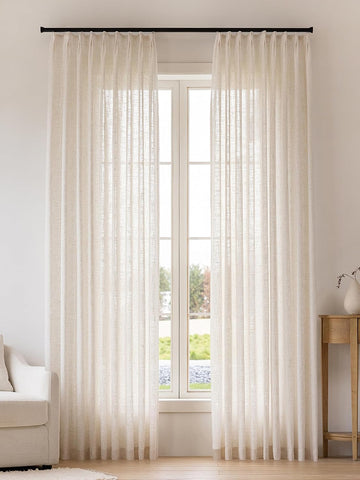 Liz Sheer Pinch Pleated Linen Curtains (Set of 2 Panels) - Light Filtering Pleat Curtains, Window Curtains, Luxury