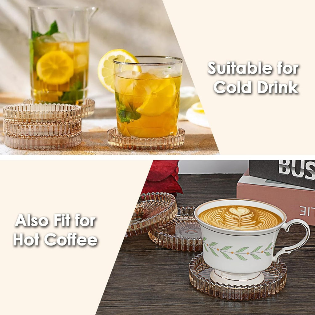Modern Clear Coasters- Glass Cute Coasters for Drinks, Amber - Set of 5