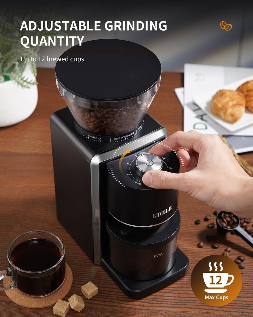 Conical Burr Coffee Bean Grinder, 35 Settings, Anti-Static, Black | For Espresso, French Press, Pour-Over, Drip