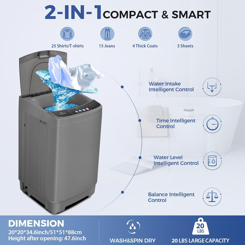Portable Washing Machine, 20Lbs Capacity Full-Automatic Portable Washer Machine, 2.8Cu.ft Washer and Dryer Combo with
