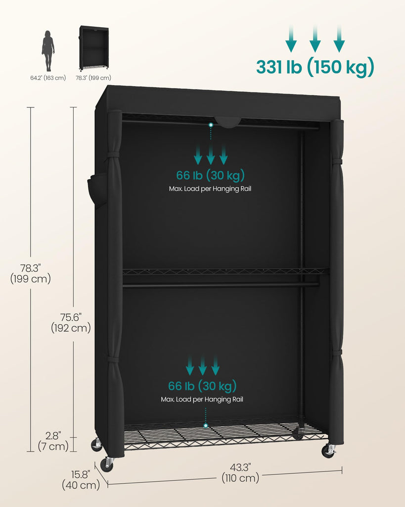Clothing Rack, Heavy-Duty Garment Rack, Adjustable Storage Shelves