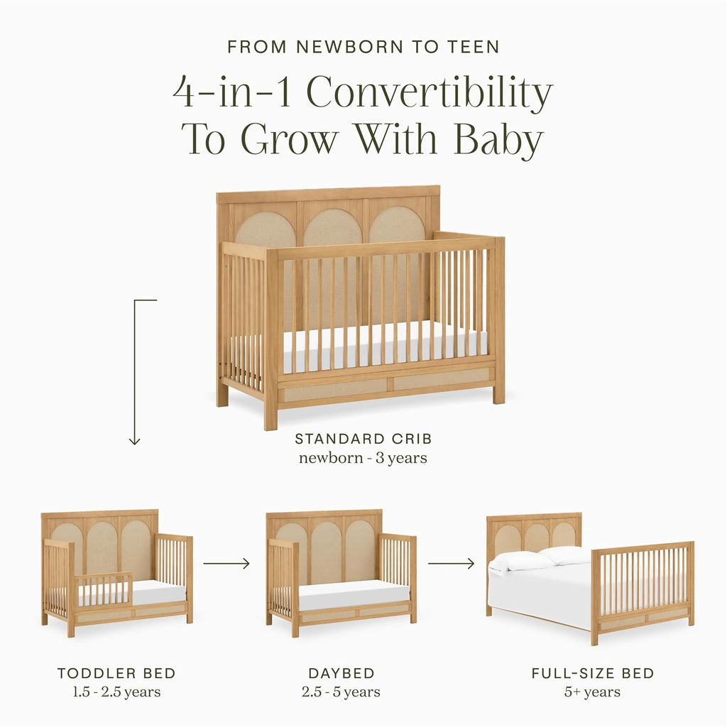 Eloise 4-in-1 Crib, Honey & Performance Sand Eco-Weave | GREENGUARD Gold Certified - Baby Crib Convertible to Toddler