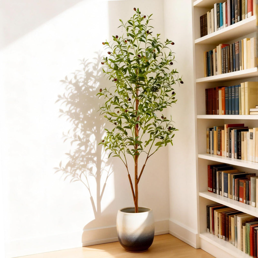 6FT Artificial Olive Tree Indoor, Tall Faux Olive Tree with Pot&Basket, Large Fake Olive Tree with Realistic 1080