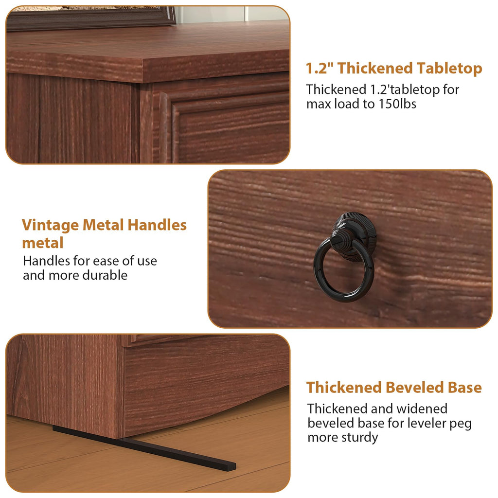 With 10 Drawers, Large Chest of Drawers Storage Organizer, Long Storage TV Stand Cherry Wood