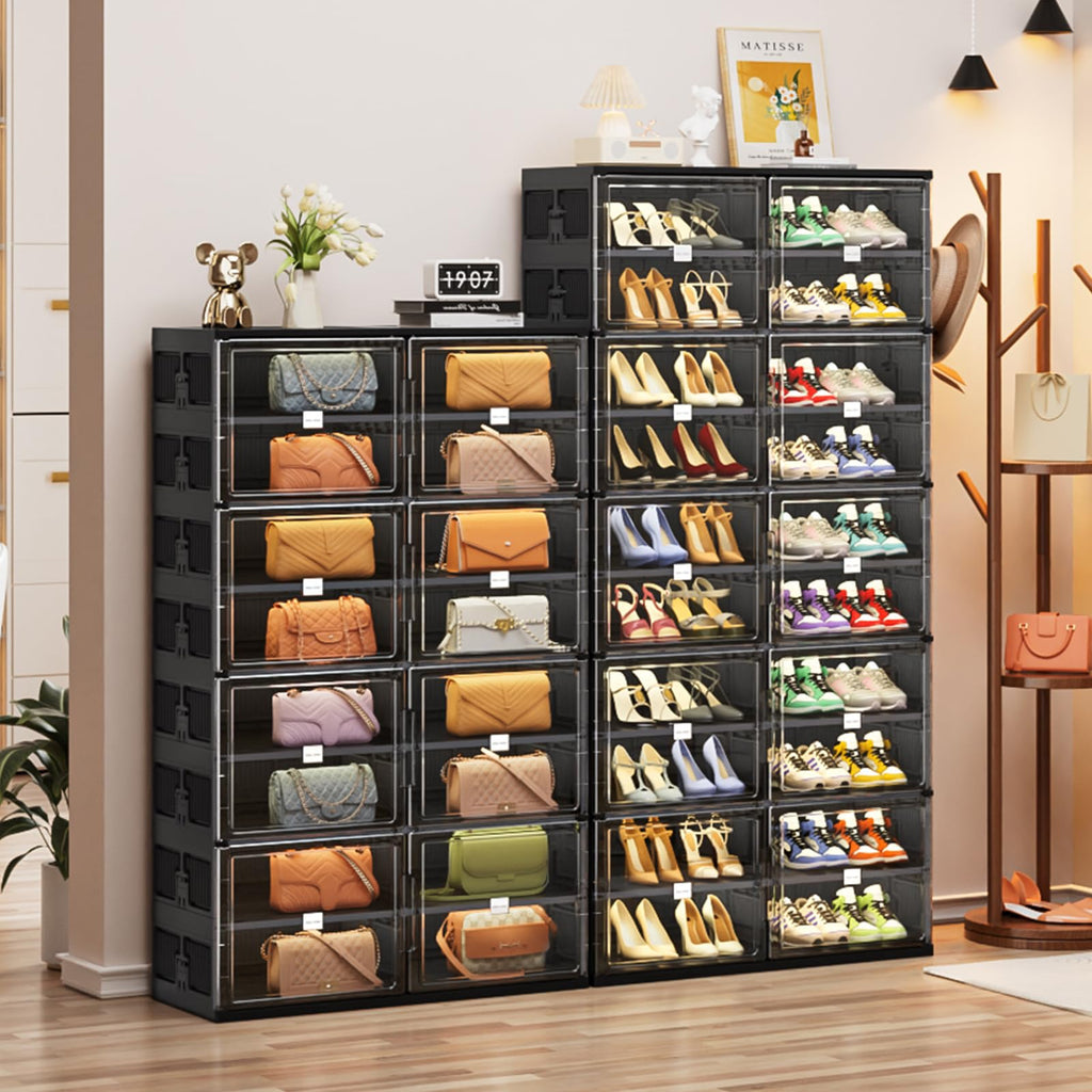 10 Tiers Foldable Shoe Rack Organizer Cabinet for Closet Entryway, Large Collapsible Shoe Storage Box with Magnetic