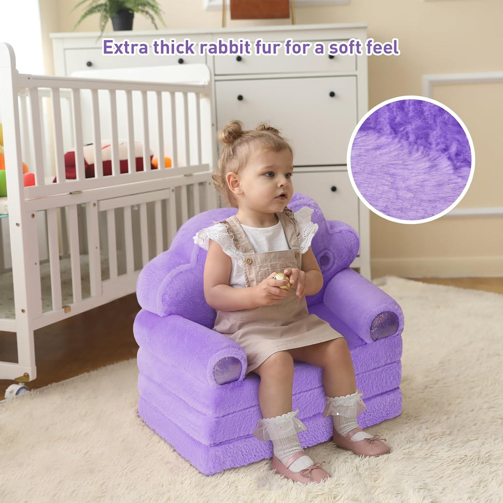Toddler Sofa Chair Comfy, Foldable Princess Couch for Kids Girl