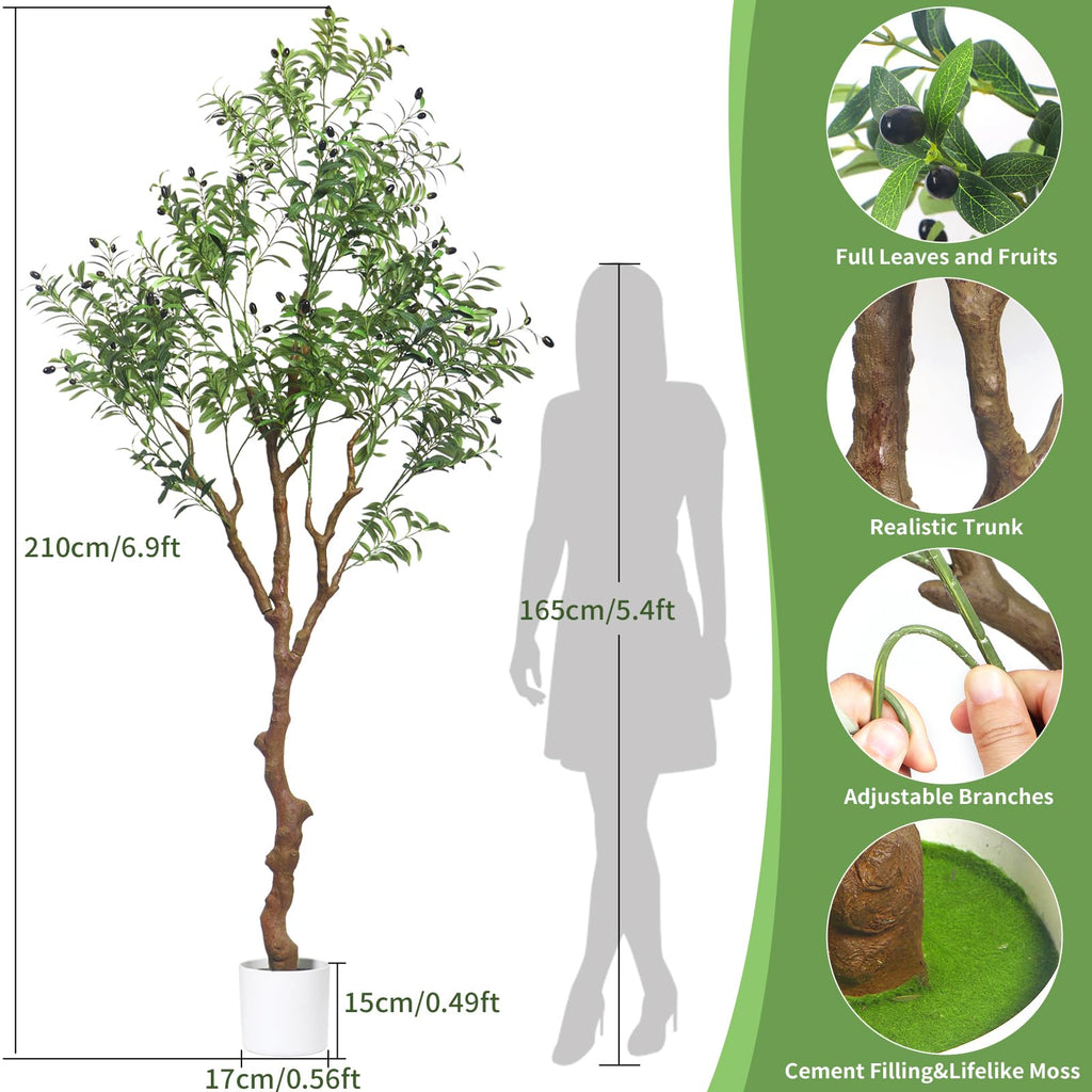 7ft Faux Olive Tree, Artificial Olive Tree Indoor with Realistic Leaves and Fruits, Fake Potted Topiary Tree Office