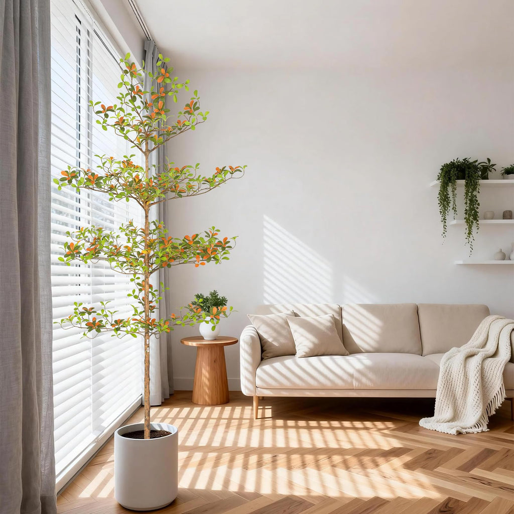 Black Olive Tree with Green and Red Leaf, 7FT Tall Faux Shady Lady Tree with Potted, Fake Olive Tree Decor Indoor