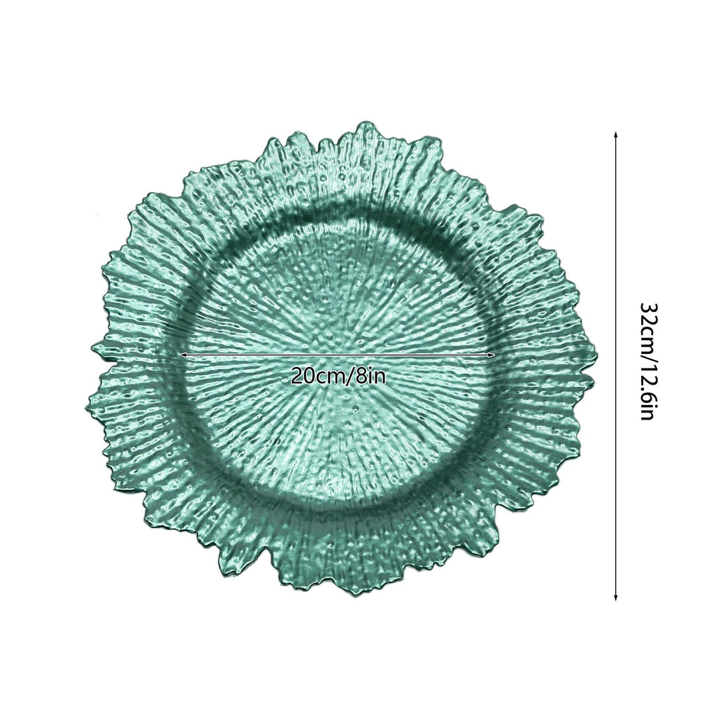 24 Pack Green Charger Plates, 13 inch Reusable Matte Reef Plate Charger with Petal Rim Round Plastic Reef Plate