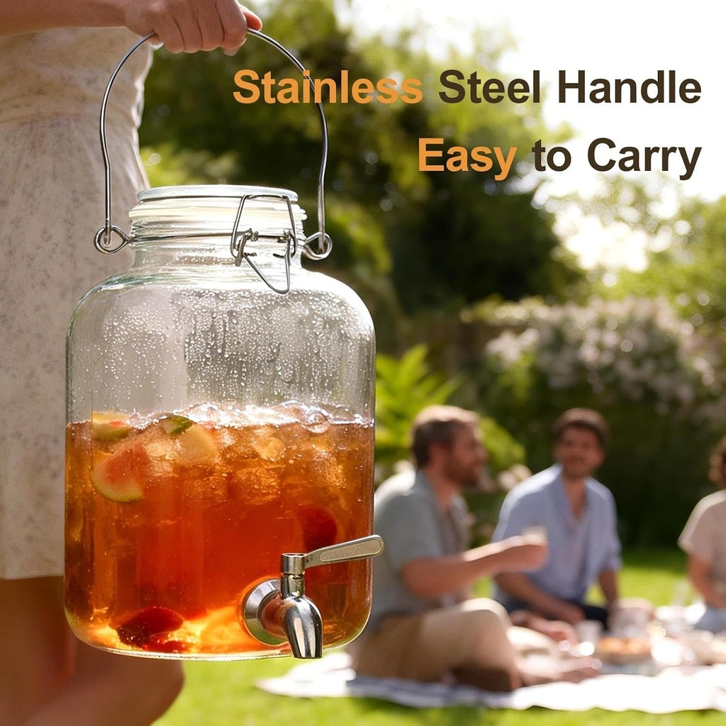 Glass Drink Dispenser for Parties, 1 Gallon Beverage Dispenser with Spigot and handle,Glass Water Dispenser, Juice - Set of 48