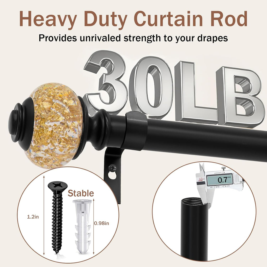 Curtain Rods for Windows,1 Inch Adjustable Window Curtain Rod, Curtain Rod Set with Luxury Crystal Translucent