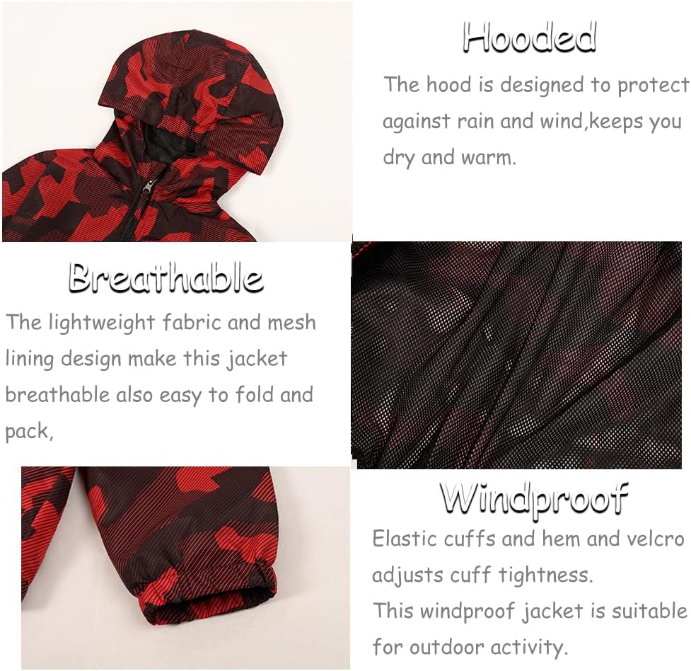 Boys Waterproof Rain Jacket Windbreaker Lightweight Coat Kids Raincoat Outerwear