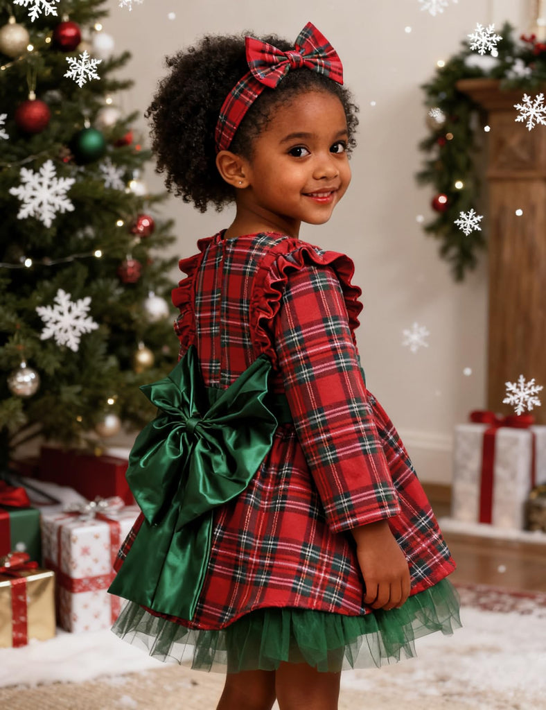Baby Girl Christmas Outfit Plaid Christmas Dress Tulle Tutu Dress with Plaid Headband