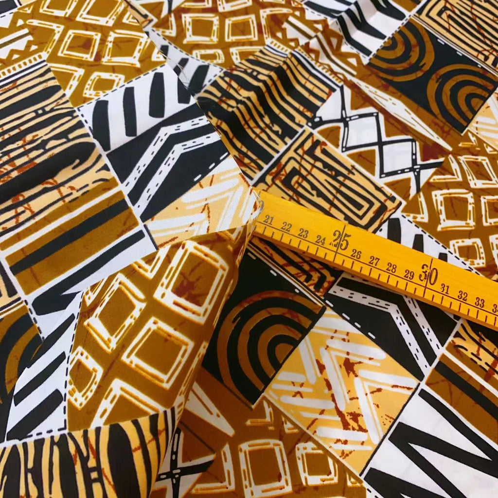 1 Piece of 6 Yard African Ankara Wax Print Fabric Kente Fabric Batik Ankara for Sewing for Party Dress (Brown)