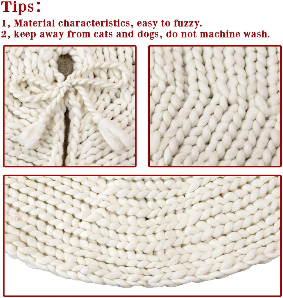 48 inch Christmas Tree Skirt: Chunky Knit Tree Skirt for 7.5ft Tree, Crochet Cream White Tree Skirt, Vintage Tree