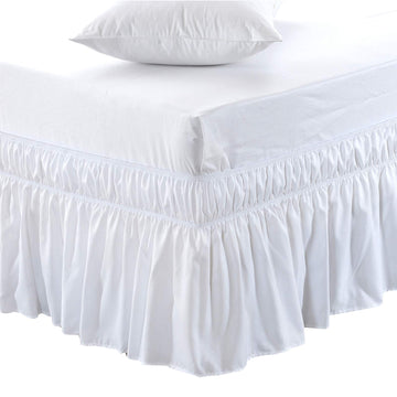 Wrap Around Elastic Bed Skirt for Twin & Full Beds, 14" Drop, White