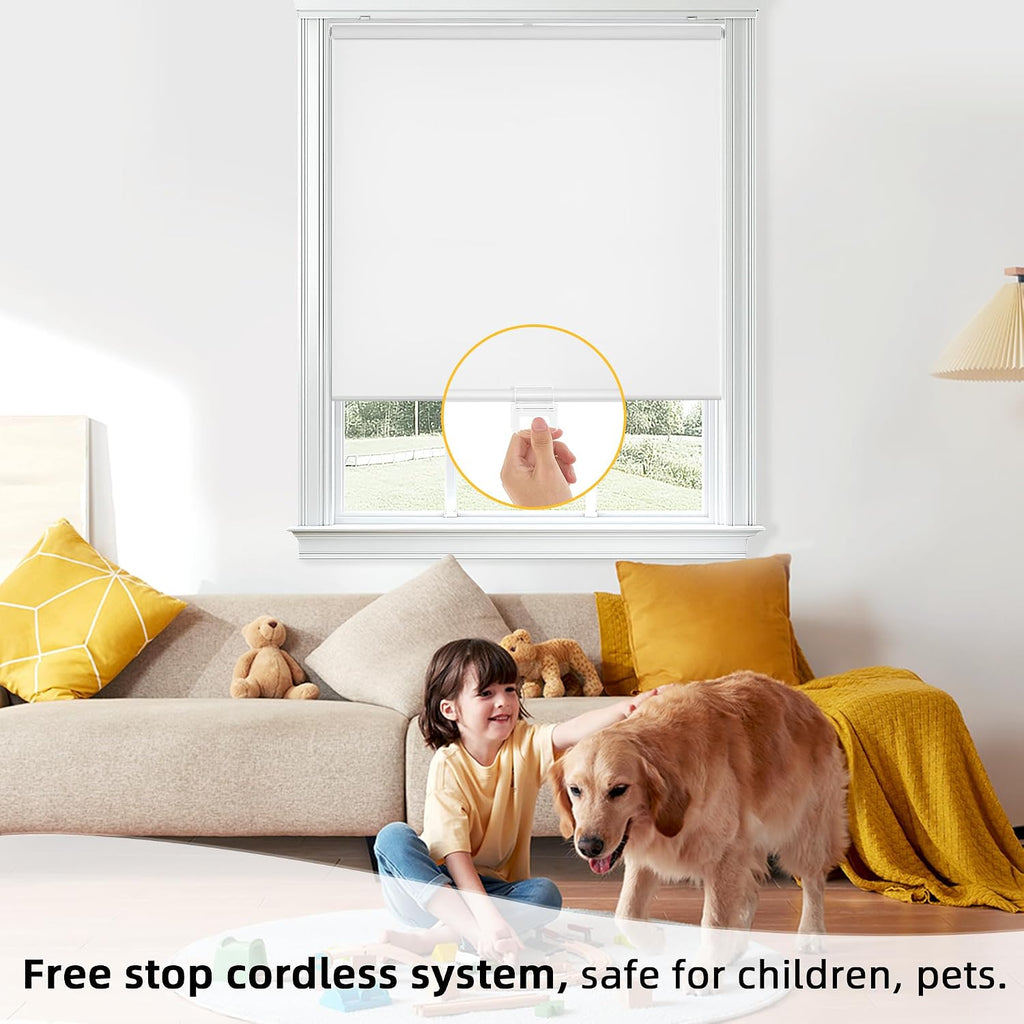 Cordless Free-Stop 100% Blackout Blinds for Windows, Roller Windows Shades with Thermal Insulated, UV Protection