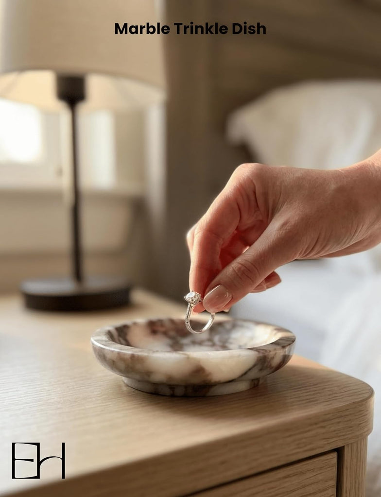 Marble Jewelry Dish 5.5 Inch Round Stone Ring Key Tray