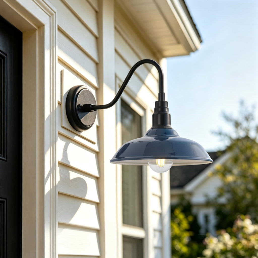 10 Inch Dome Gooseneck Lights Outdoor, Indigo Blue Exterior Barn Light, Outdoor Farmhouse Lights Fixture, Outside