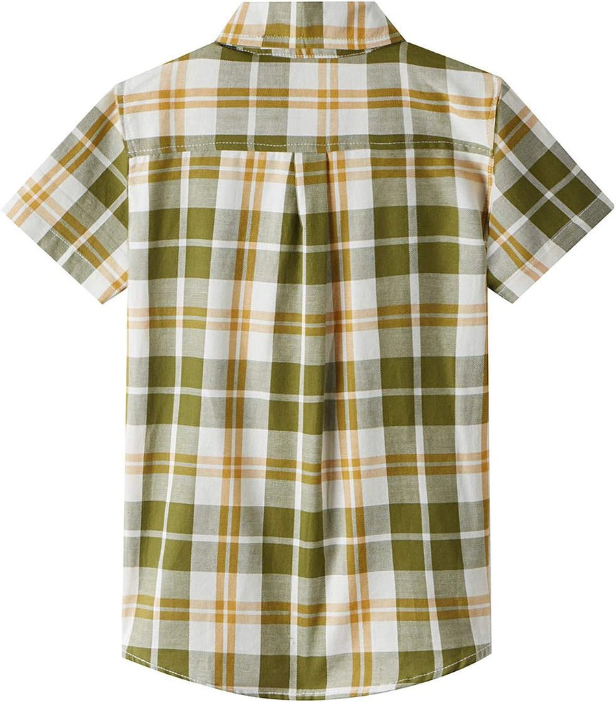 Boys Plaid Short Sleeve Shirt Casual Button Down Checked with Chest Pocket