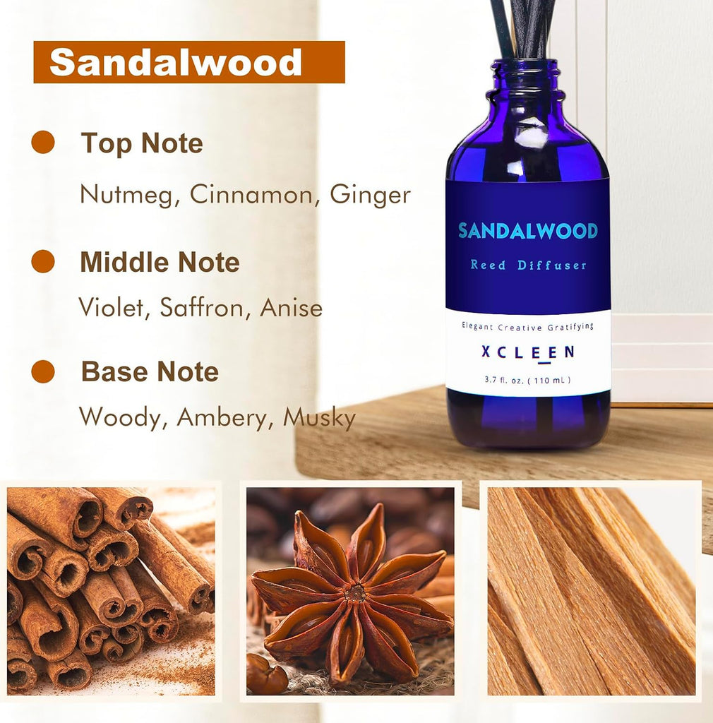 Reed Diffuser Set with Sticks, Sandalwood Scented Oil Diffuser, Room Fresheners, Home Fragrance Bedroom Office Decor - Set of 6