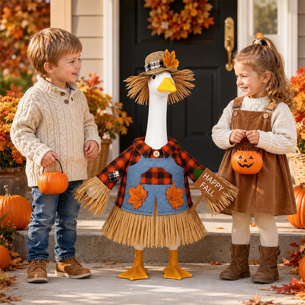 Fall Goose Outfit Scarecrow Porch Goose Clothes for Outdoor Lawn Decor