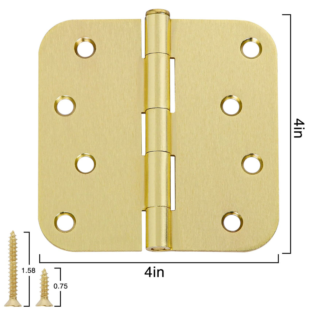 3 Pack 4 Inch Gold Door Hinges Interior with 5/8" Radius Corners