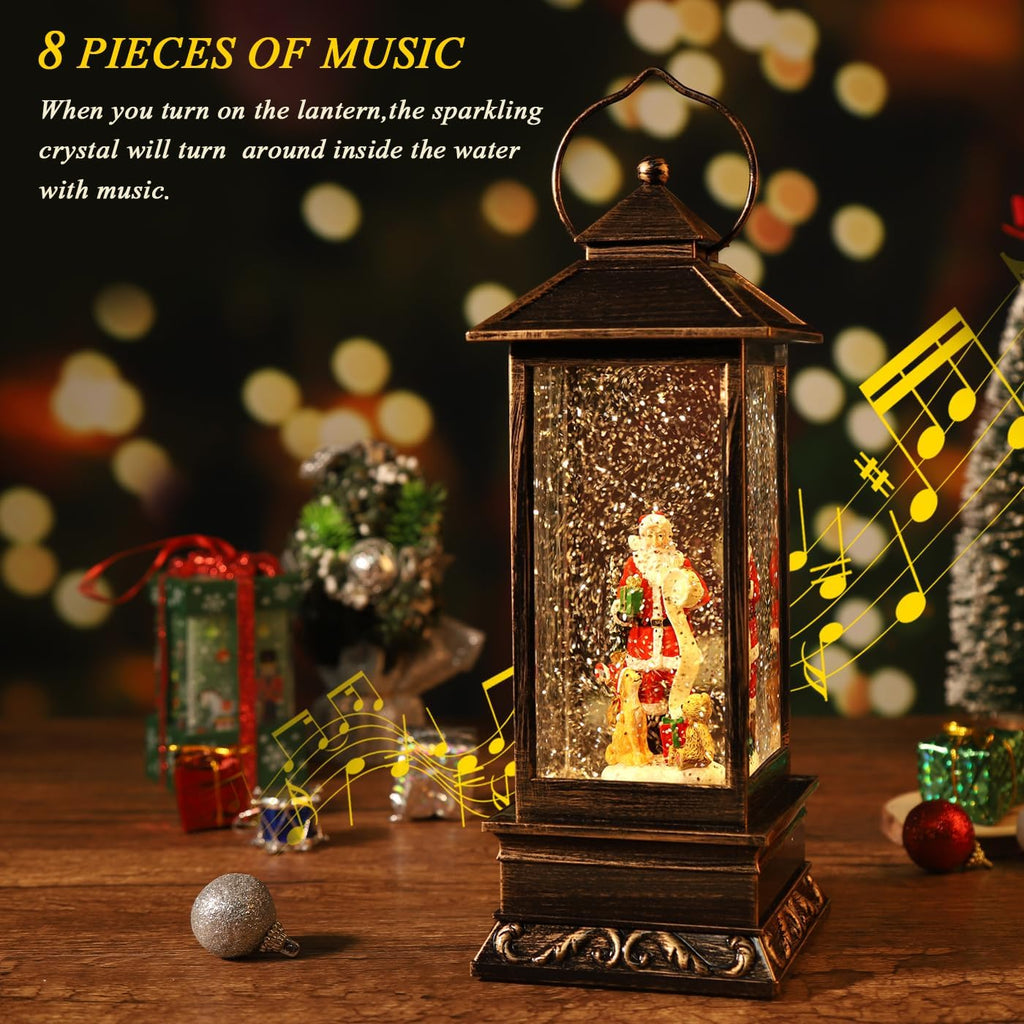 Rotating Santa Musical Snow Globe Lantern, Xmas Decor, 8 Xmas Songs &Timer