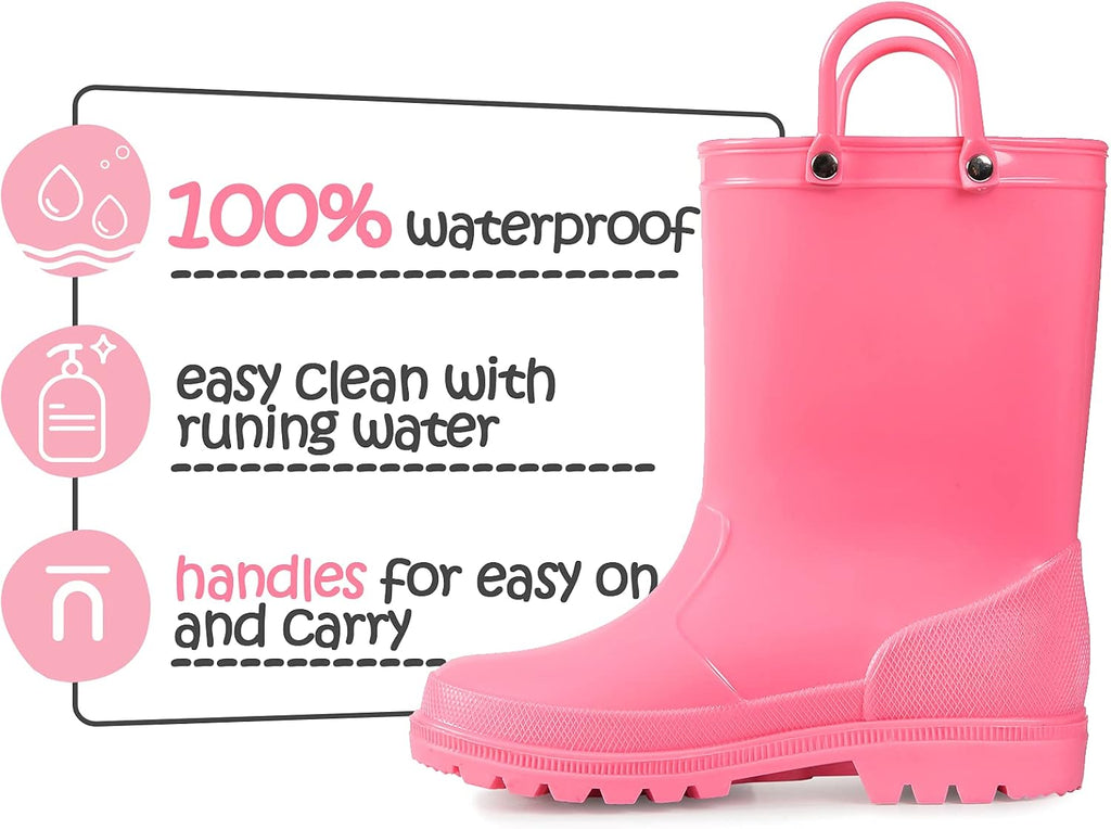 Kids Girls & Boys Rain Boots with Easy-on Handles Outdoors