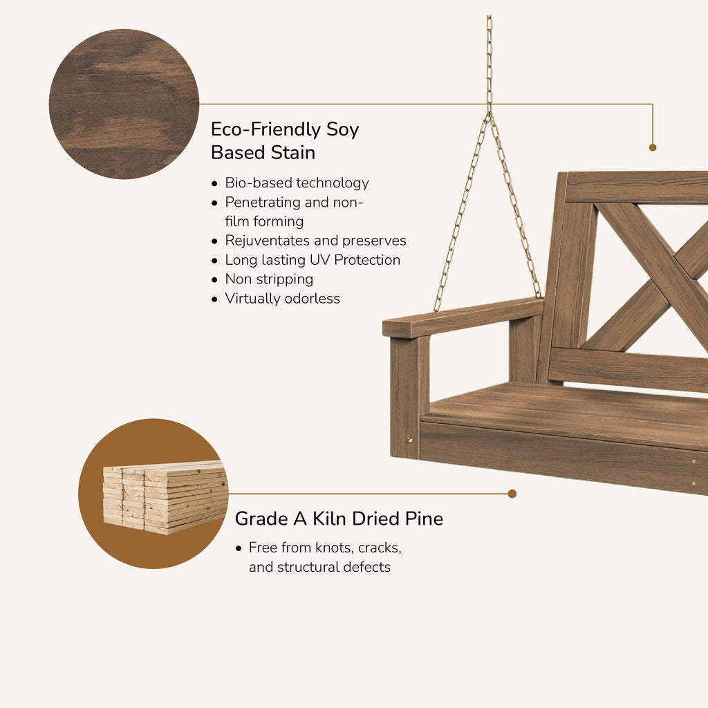 Amish Heavy Duty 700 Lb Farmhouse Porch Swing W/Chains (5 Foot, Warm Walnut Stain)