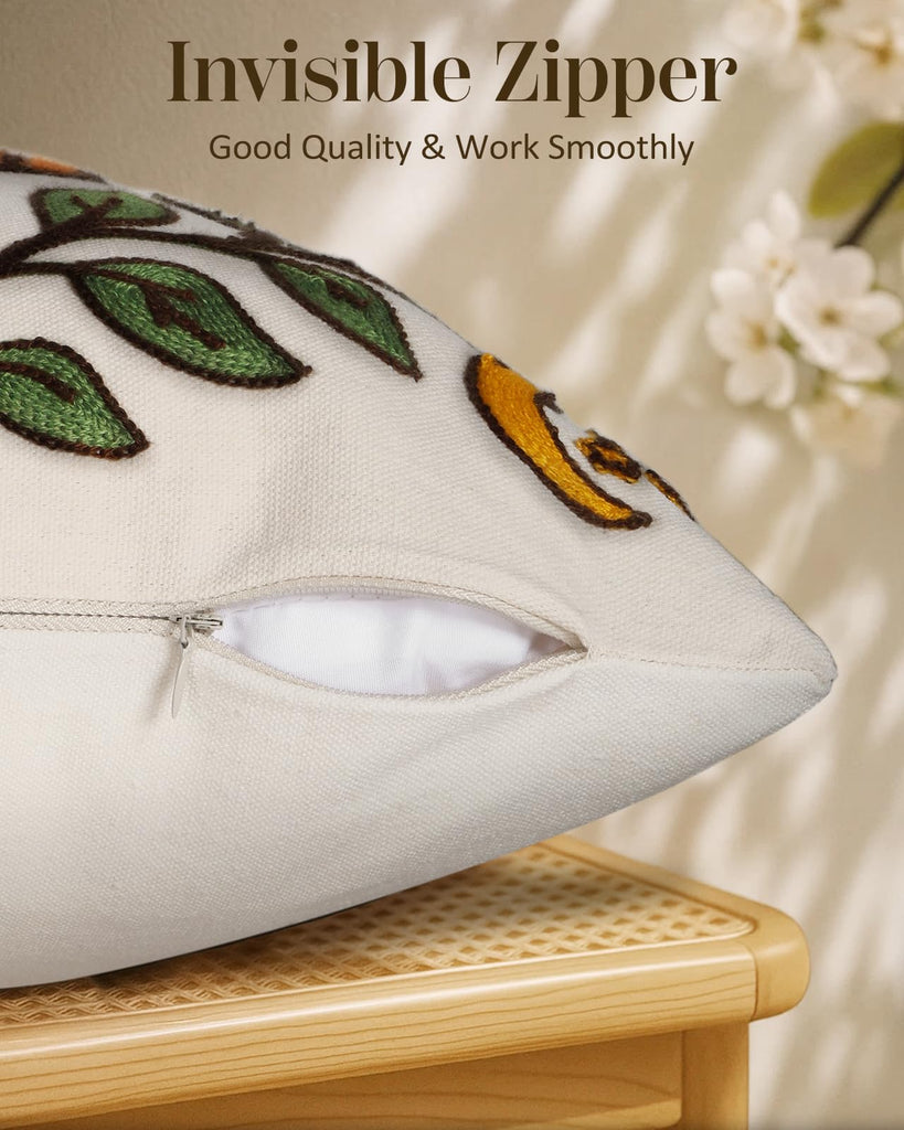 Embroidered Throw Pillow Cover 20x20 Inch, Sunflower Moon