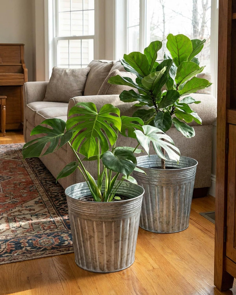 12 Inch Galvanized Planters, 3 Pack Metal Plant Pots with Drainage Hole