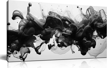 Abstract Black Wall Art , Neutral Black and White Canvas Decorative-Picture Bedroom Office, Contemporary Minimalist