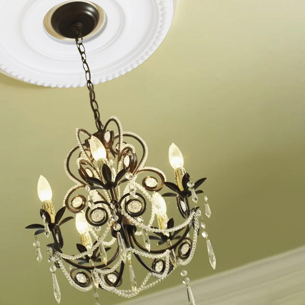 12 Inch OD x 4inch ID White Ceiling Medallion Plate - PU Plastic Decorative Cover for Fan, Light Fixtures, Chandelier