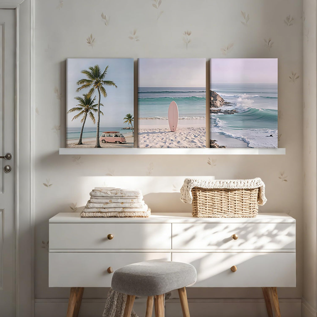 3 Pcs Coastal Beach Canvas Wall Art Boho Beach Scene 12x16 Inch