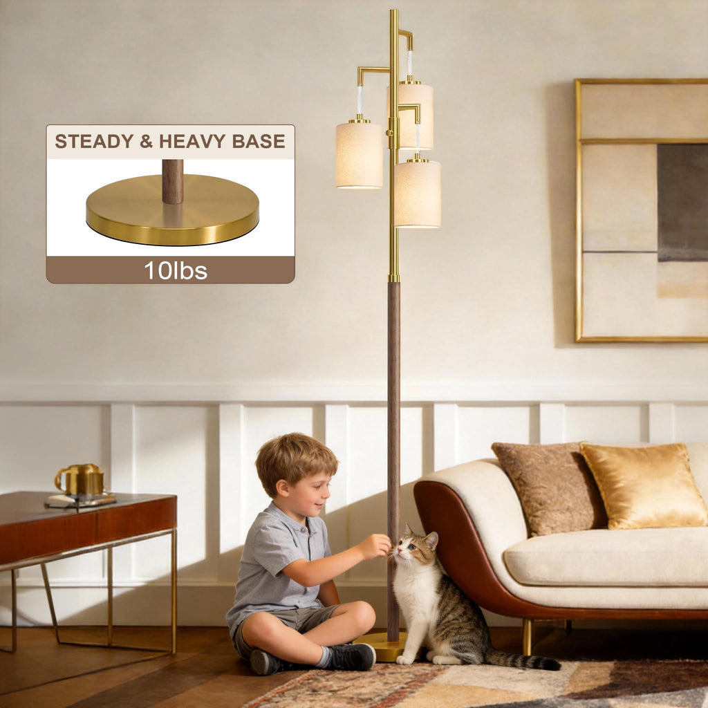Dimmable Floor Lamps, 70" Wood Walnut Standing Tall Lamp