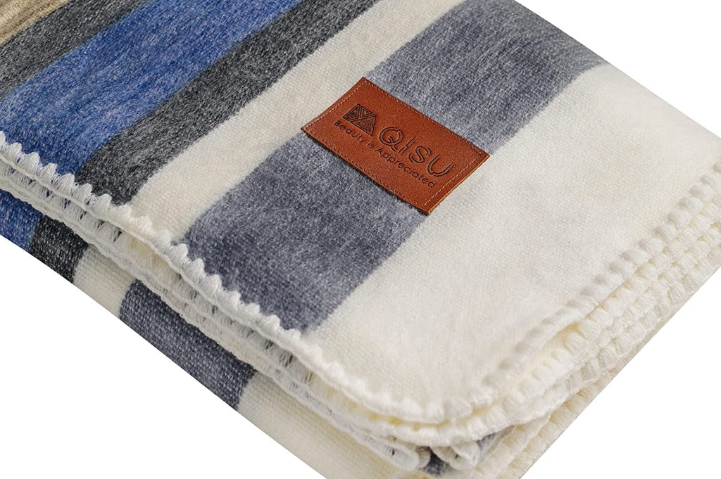 Alpaca Wool Blanket Throw | Large, Beautiful, Warm, Stripe | 85 x 65 inches | Ultra-Soft, Hypoallergenic and