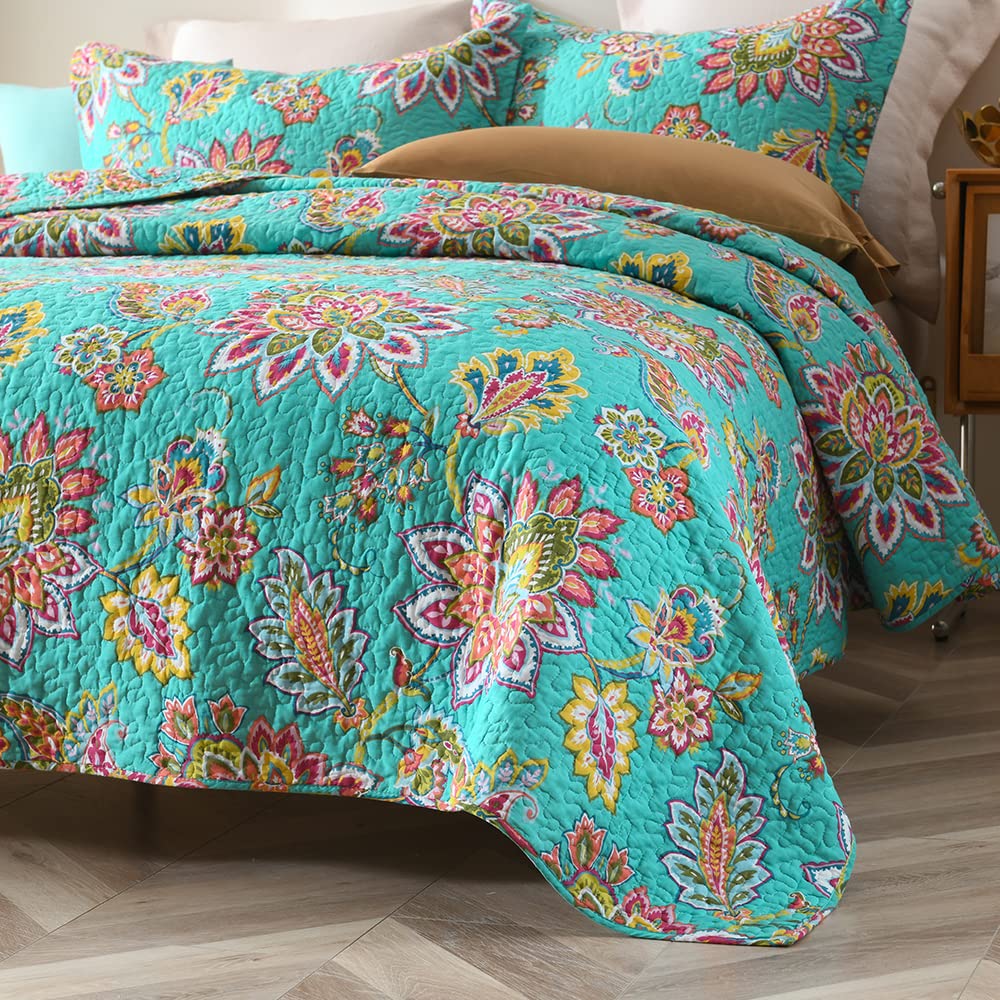 Cotton Bedspread Quilt Bedding Set King Size, 3 Pieces Soft Reversible Coverlet Lightweight Comforters, Vintage