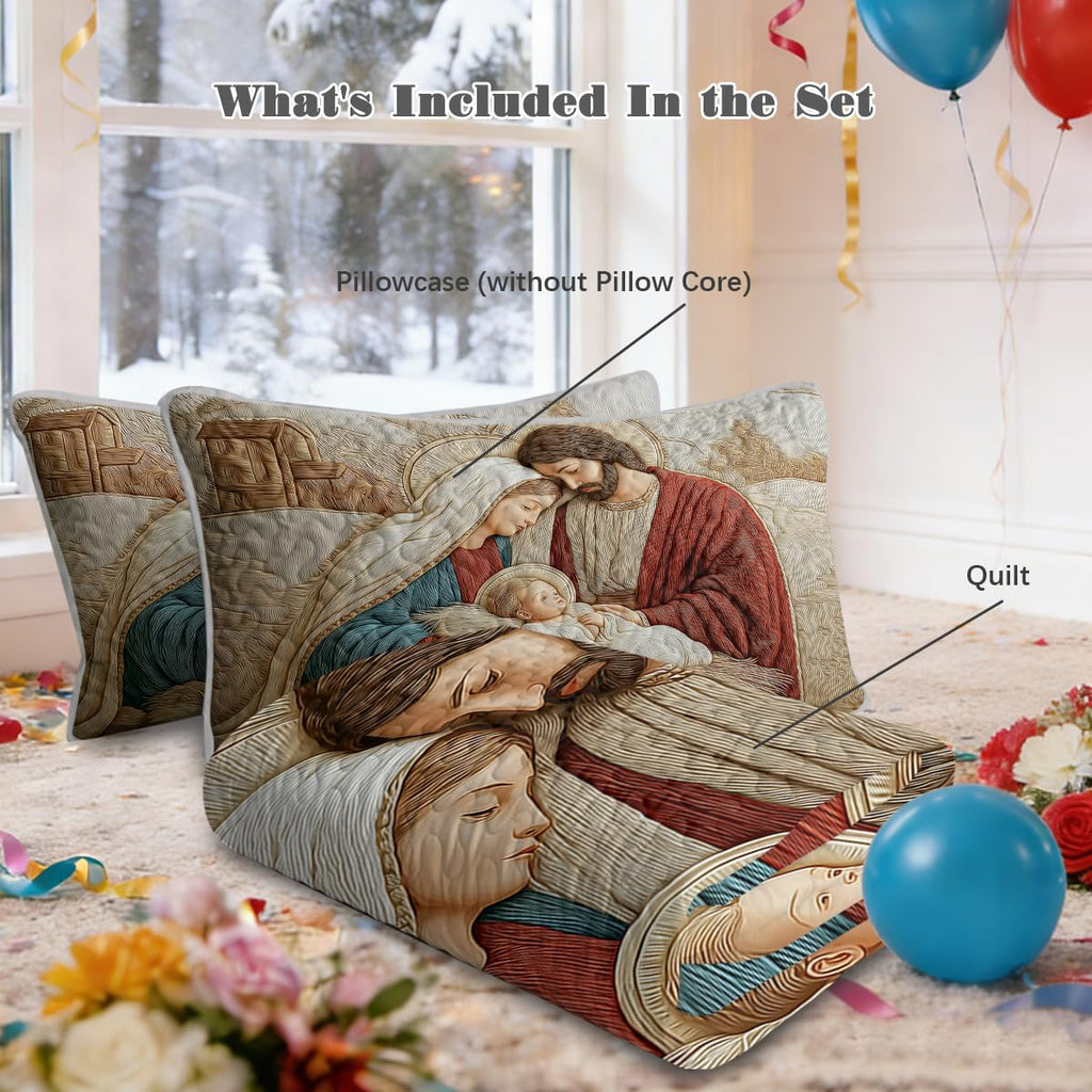 Quilt Bedding Set: Priest's Families Comforter Sets, Radiant Blessing Print Bedspread, Farmhouse Bed Coverlet